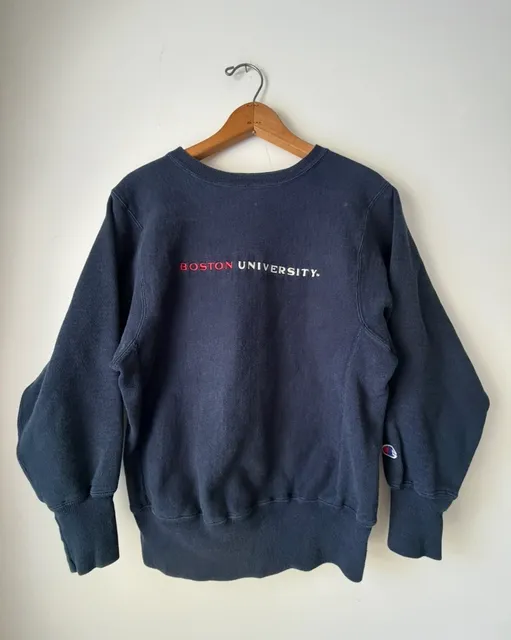 Vintage 1990s Champion Boston University Reverse Weave Sweatshirt Size Small Navy
