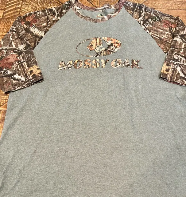 Mossy Oak Camo Raglan T-Shirt Size 2XL Green Camouflage Graphic Tee