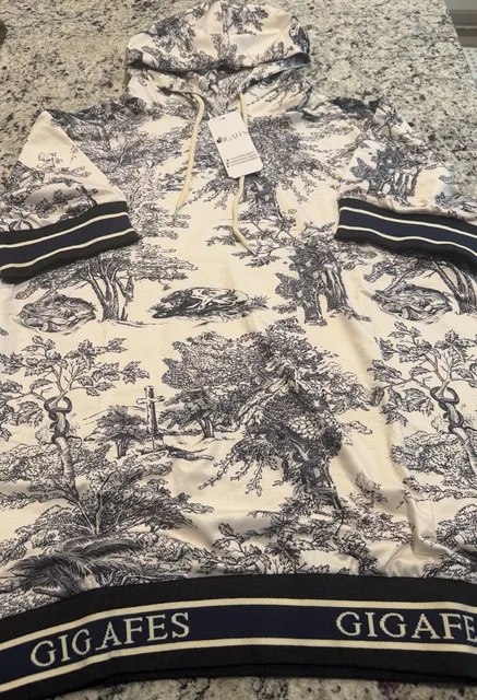 Gigafes Toile de Jouy Hoodie Size 2XL White Black Short Sleeve