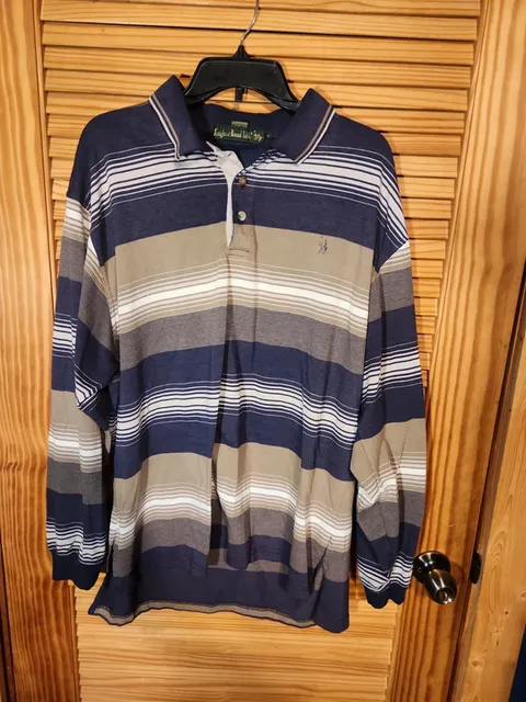 Vintage 90s Knights of the Round Table Striped Long Sleeve Polo Shirt - Men's XL