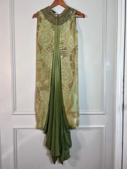 Ritu Kumar Size L Embellished Draped Maxi Dress Green Boho Ethnic Designer