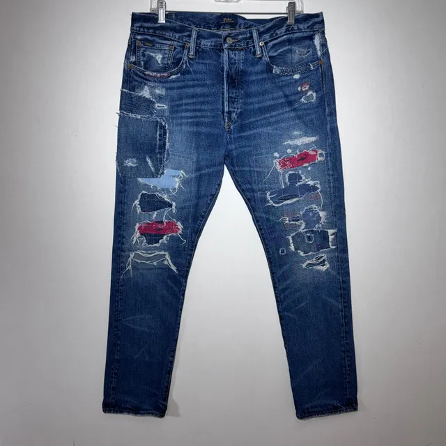 Modern Polo Ralph Lauren Distressed Patchwork Jeans Sz 34x30 Sullivan
