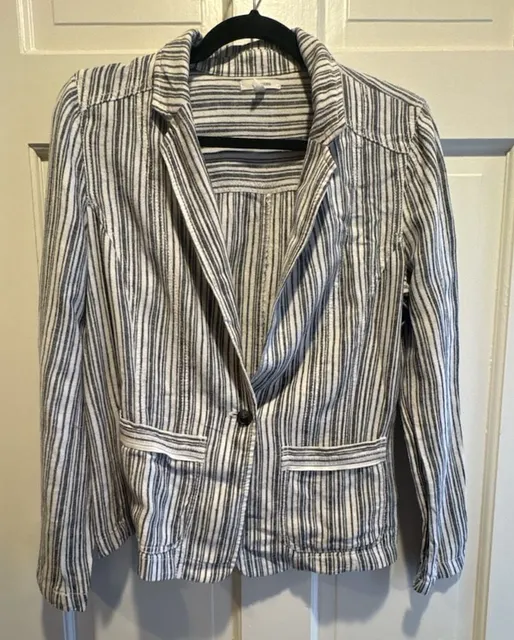 Maurices Blazer Size S Blue White Striped Linen Blend Single Button
