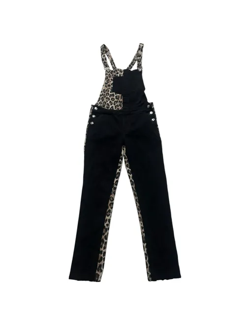 Current Mood Overalls Size S Black Leopard Print Dungarees