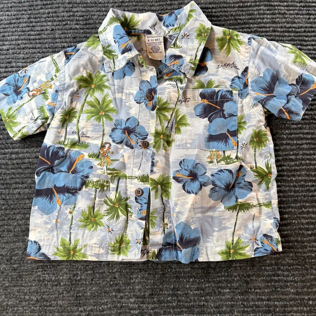 Gymboree Tropical Hawaiian Shirt Size 6-12 Mos Blue Floral Palm Hula