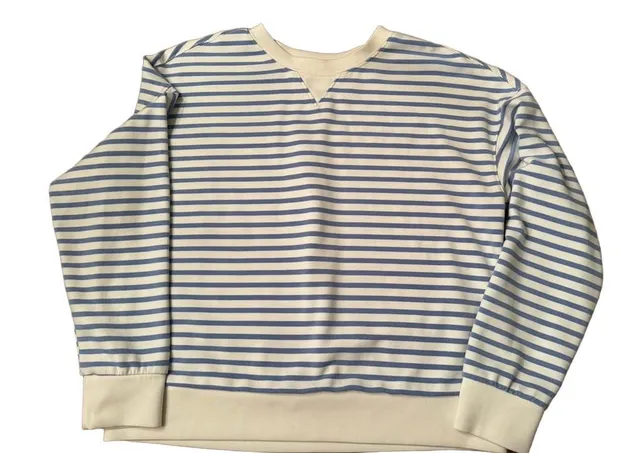 Striped Sweatshirt Size S Blue White Pullover V-Insert Long Sleeve h1610