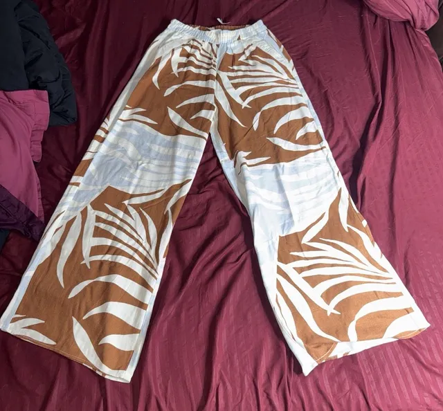 Sienna Sky Palm Print Wide Leg Pants Size S Brown Blue White