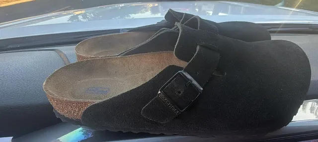 Birkenstock Boston Size 44 Black Suede Soft Footbed Clogs