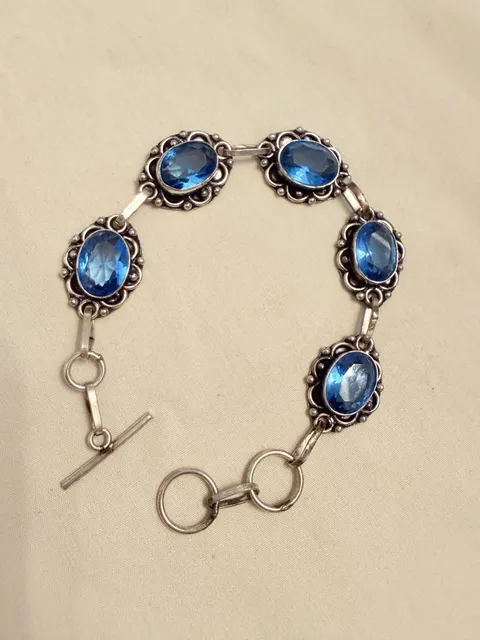 Vintage Sterling Silver Blue Topaz Gemstone Toggle Bracelet 925