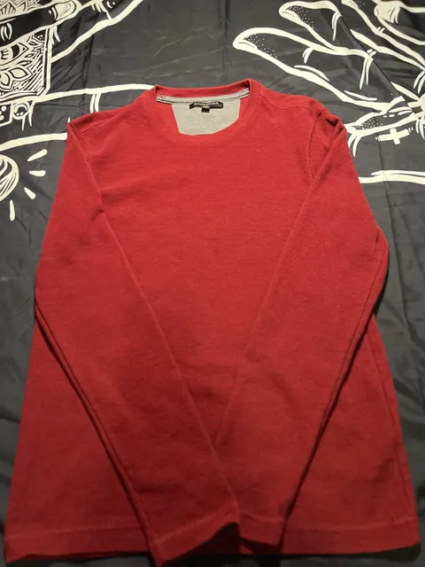 Banana Republic Men's Waffle Knit Thermal Long Sleeve Crew Neck Sweater - Red