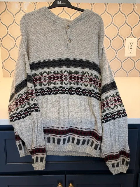 Croft & Barrow Pullover Sweater Size L Gray Fair Isle Cotton Blend