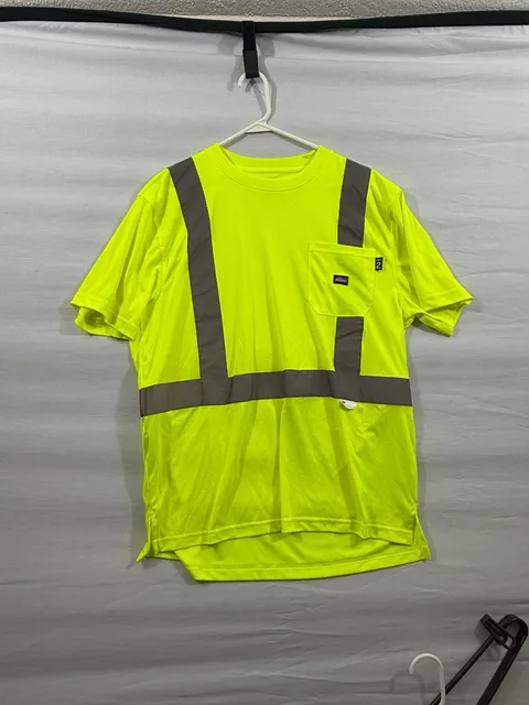 Genuine Dickies Hi-Vis ANSI 2 Safety T-Shirt Size L Neon Yellow Pocket