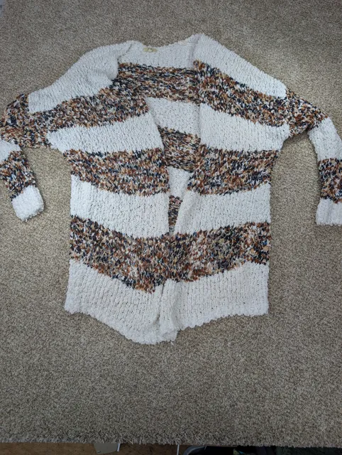 Kori America Popcorn Striped Open Cardigan Size 1XL/2XL White Brown