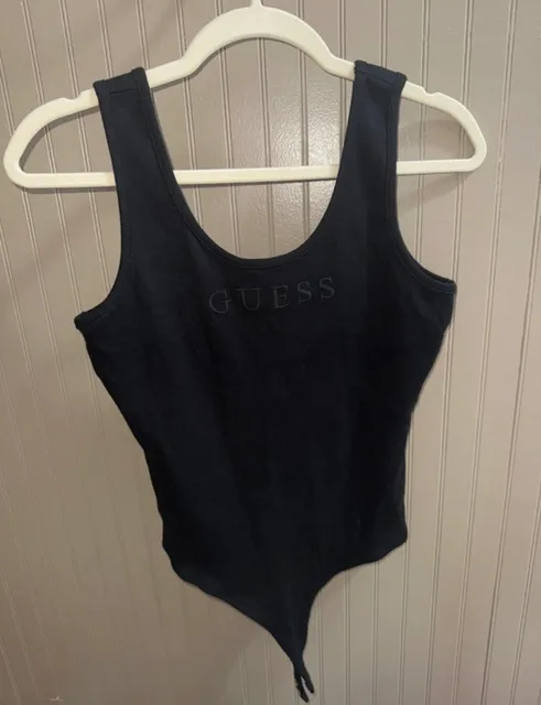 Guess Bodysuit Size M Black Tank Top Embroidered Logo