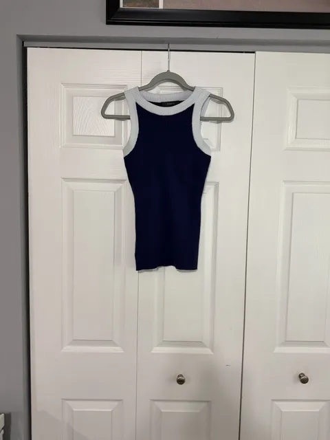 ZESICA Ribbed Tank Top Size L Blue Contrast Trim