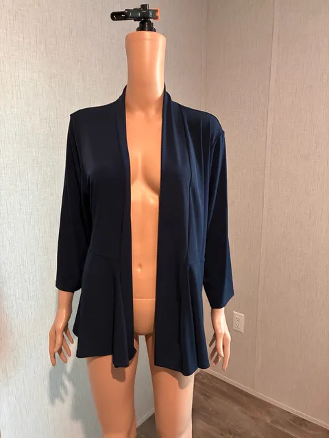 dressbarn Cardigan Size XL Blue Open Front Peplum Drape