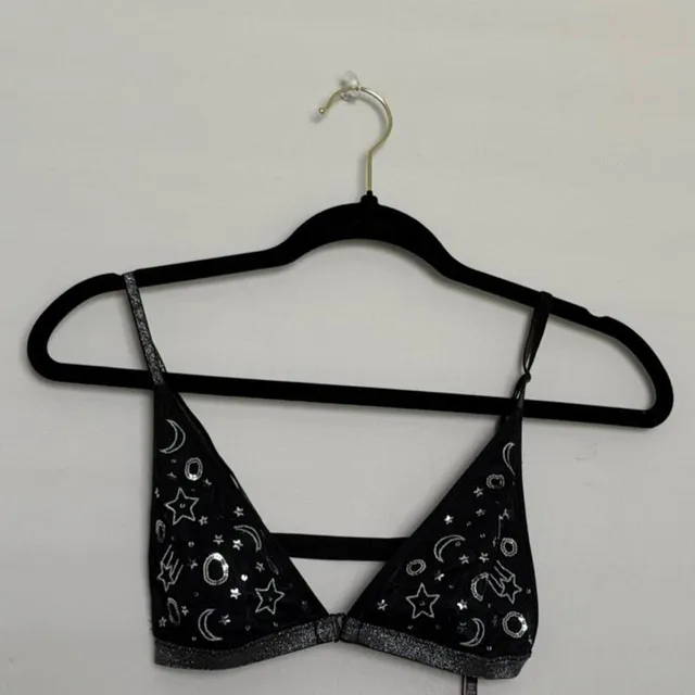Victoria's Secret Celestial Bralette Size M Black Silver Stars