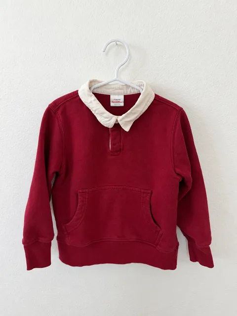 Hanna Andersson Rugby Sweatshirt Size 110 cm US 5 Red/Burgundy Collared Pocket