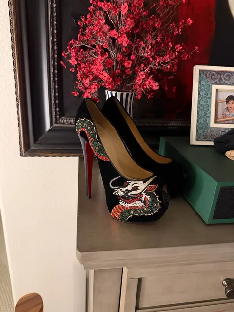 Christian Louboutin Highness Dragon Tattoo Platform Pumps Velvet Black