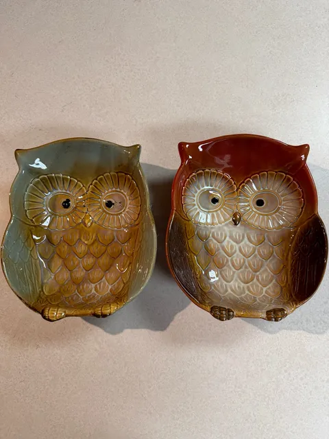 Ceramic Owl Trinket Dish Set of 2