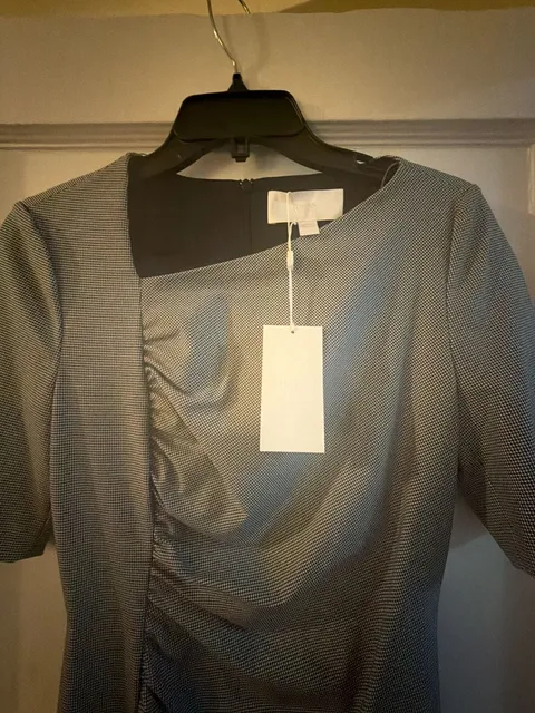 HUGO Asymmetric Ruched Dress Houndstooth Gray