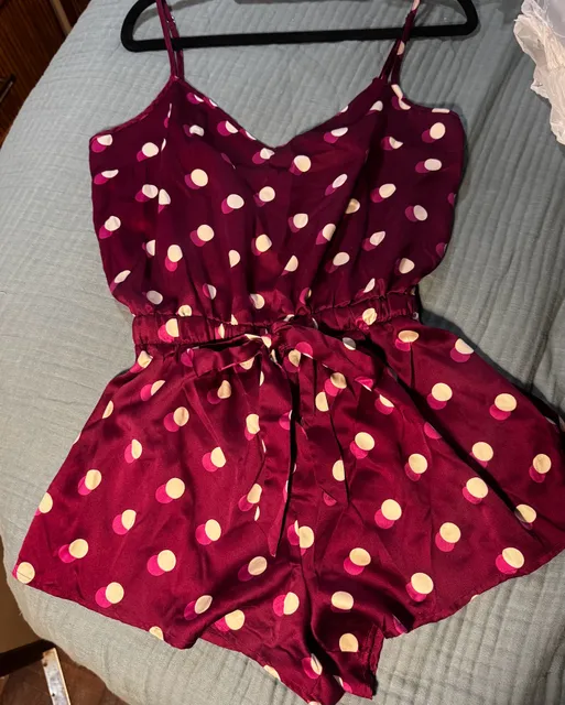 Victoria's Secret Satin Polka Dot Romper Size M Burgundy