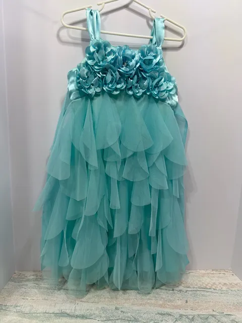Biscotti Dress Size 5 Turquoise Floral Tulle Ruffle Party Pageant