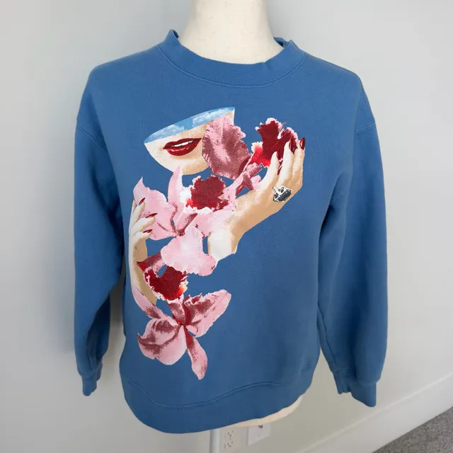 Obey Worldwide Graphic Sweatshirt Size S Blue Floral Art