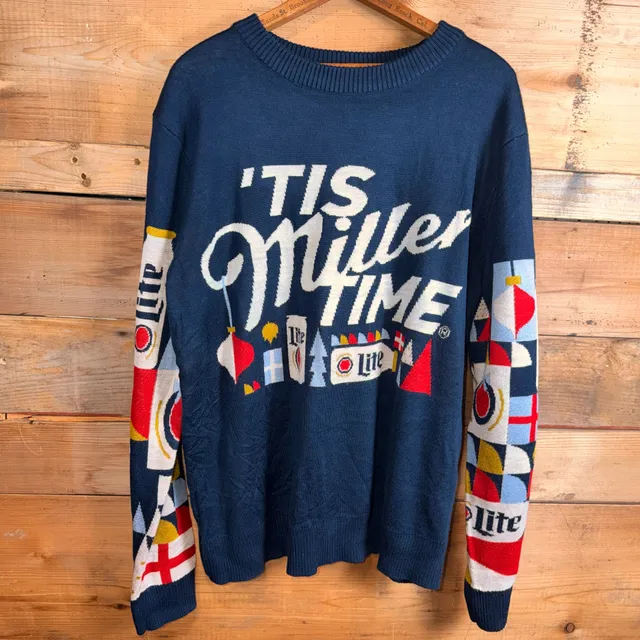 Miller Lite 'Tis Miller Time Holiday Sweater Blue