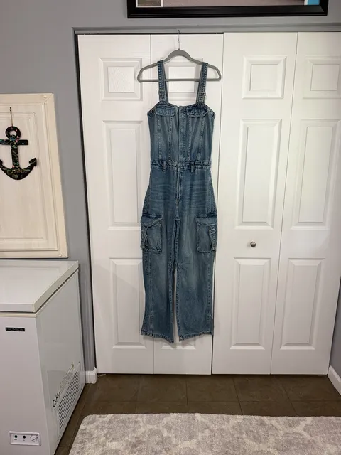 Zara Denim Jumpsuit Size M Blue Cargo Overalls
