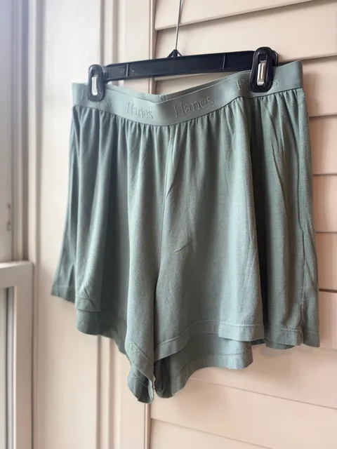 Hanes Cotton Knit Lounge Boxer Shorts Dusty Green Cozy All Season