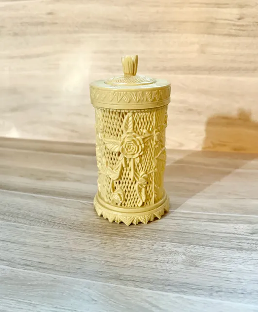 1960’s Ivory Celluloid Hors D' Oeurves Serving Forks Container
