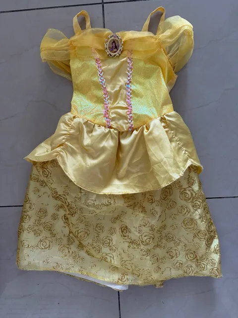 Disney Princess Belle Costume Dress Gold Glitter Rose