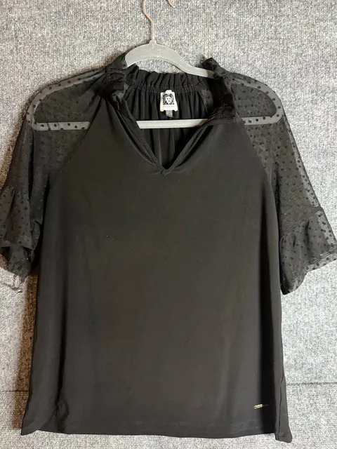 Anne Klein Short sleeved black top with sheer puff sleeves, Size ...,