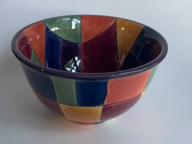 Tabletops Gallery Caracas Multicolor Hand Painted Checkered Bowl