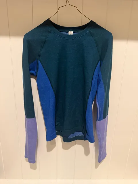 Lululemon Long Sleeve Wool Shirt Size 10 Blue Colorblock