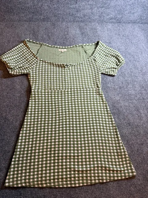Madewell Jacquard Puff-Sleeve Mini Dress Gingham Check