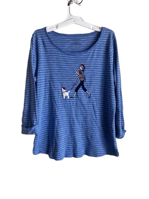 Talbots Striped Parisian Woman & Poodle Top Size M