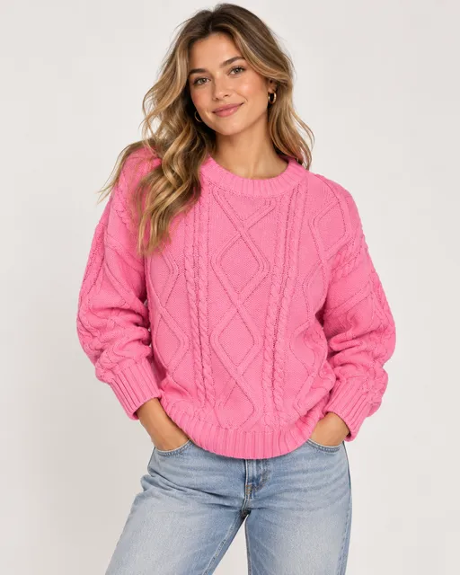 Edikted Kennedy Oversized Cable Stitch Sweater Size XS/S Pink