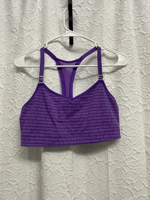 Victorias Secret VSX Sport The Player Purple Logo Racerback Sports Bra Large
