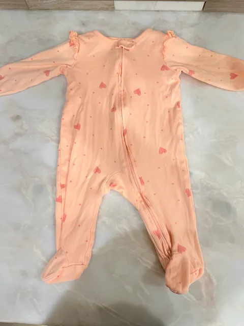 Carter's Child Of Mine Romper Size 3-6M Peach Hearts Sleep N Play