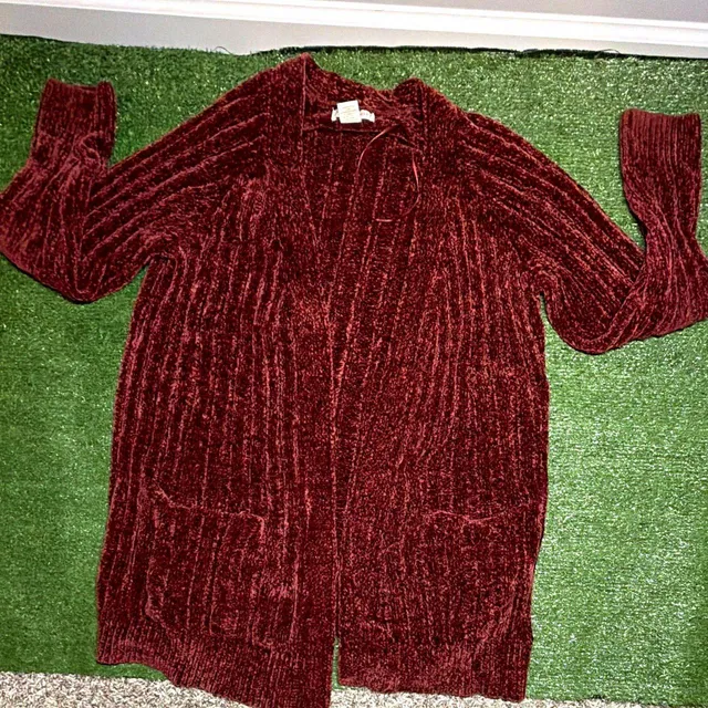 Cynthia Rowley Open Front Pocket Cardigan Sweater Size S Burgundy