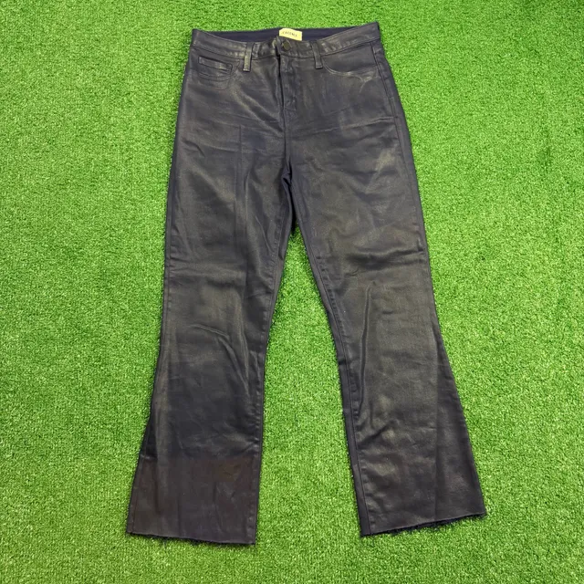 L'Agence Coated Pants Size 30 Blue Metallic Glossy Mid Rise