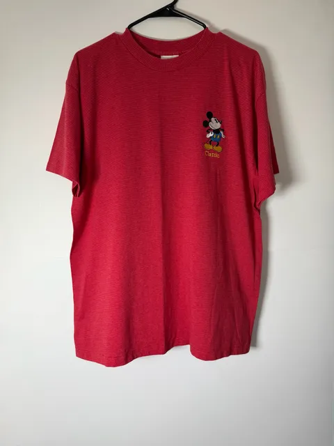 Vintage 90s Disney Mickey Mouse Embroidered Tee Made in USA Red Textured