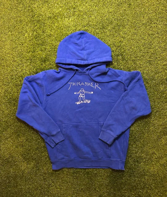 2010s Thrasher Magazine Mark Gonzales Hoodie Size S Blue Skater Pullover.