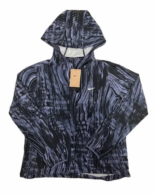 Nike Swift Running Jacket Size L Blue Marble Print Hooded Windbreaker
