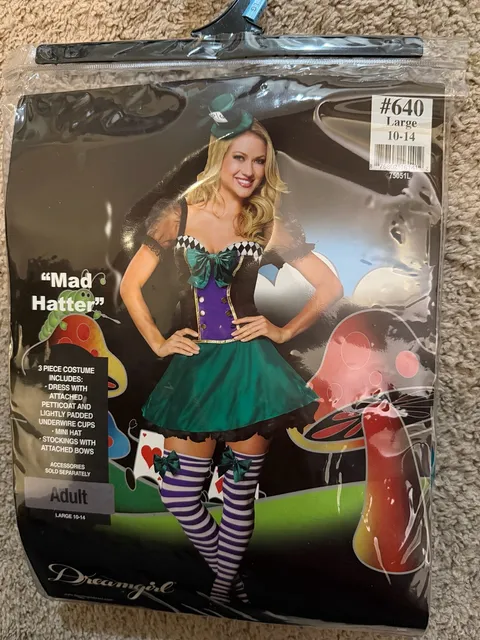 Dreamgirl Mad Hatter Costume Size Large 10-14 Dress Only