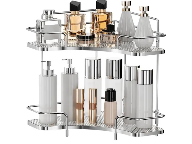 2-Tier Corner Bathroom Shelf Countertop Organizer Silver