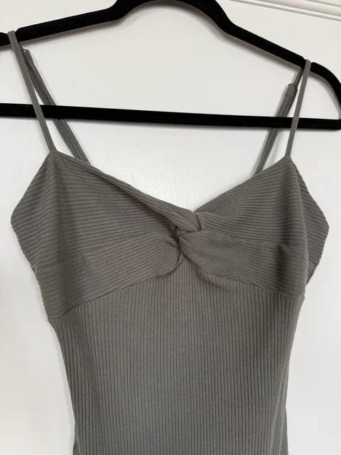 Almost Famous Midi Dress Size S Grey Ribbed Twist Front Cami Split Hem
