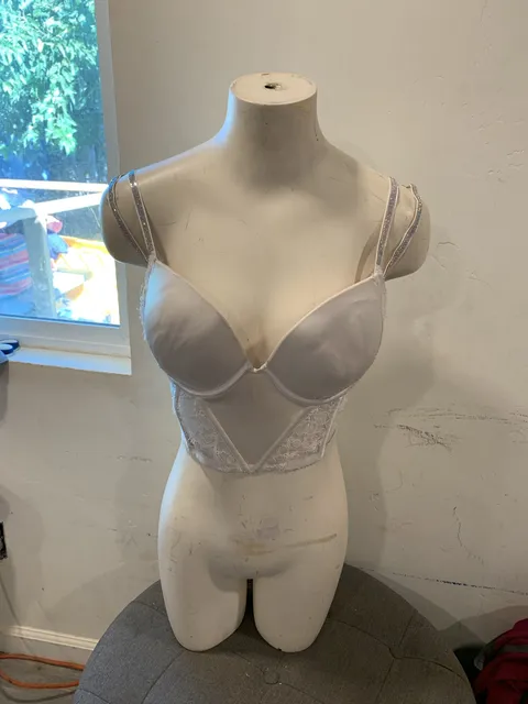 Victoria's Secret Rhinestone Strap Bustier White Lace Longline Bra Top